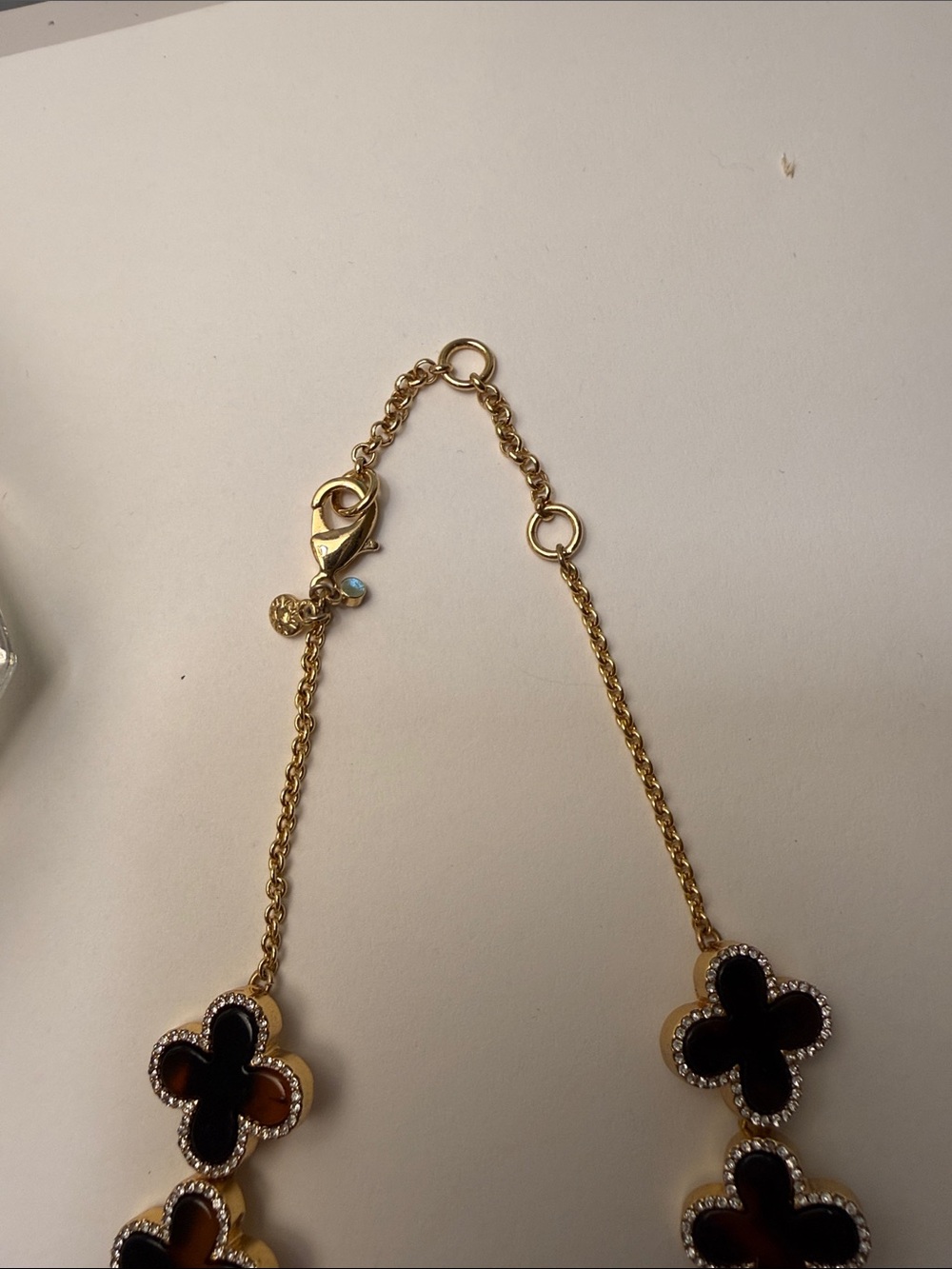 Gold Tone Tortoise Shell Clover Link Necklace Ann Taylor - Picture 3 of 3